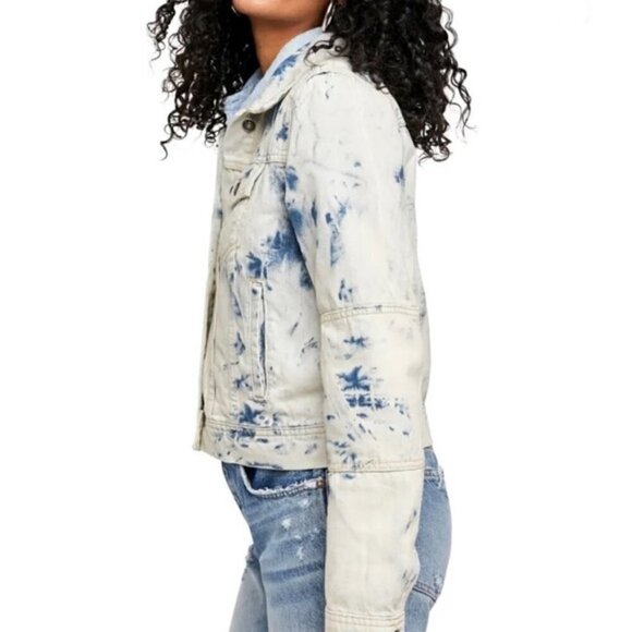 Free People Rumors Tie Dye Relaxed Fit Off White Denim Jacket Size XS - Picture 3 of 14
